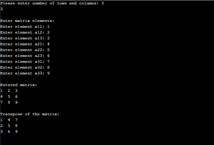 C Program to Find Transpose of a Matrix