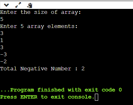 Find negative numbers count in java array
