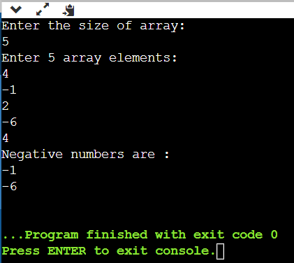 print negative number array java