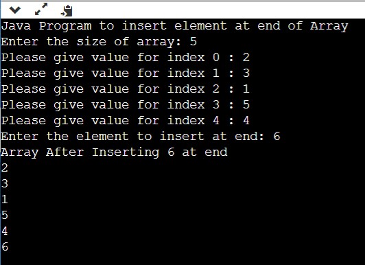 java program insert element end of  array